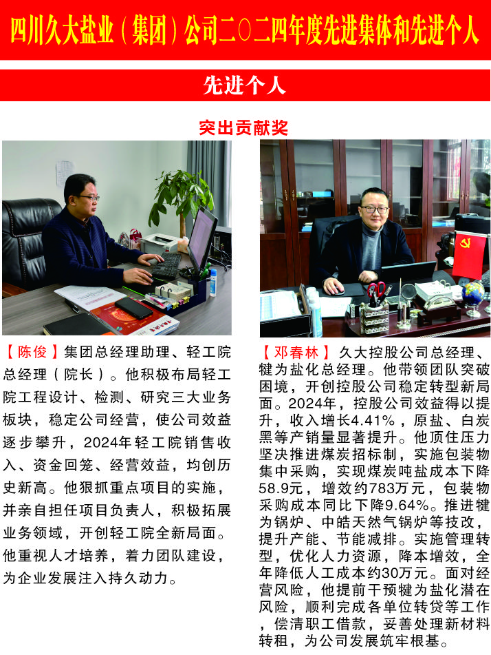 四川久大盐业(集团)公司二0二四年度先进集体和先进个人